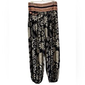 Floral Black and Cream Tapered Leg Pants